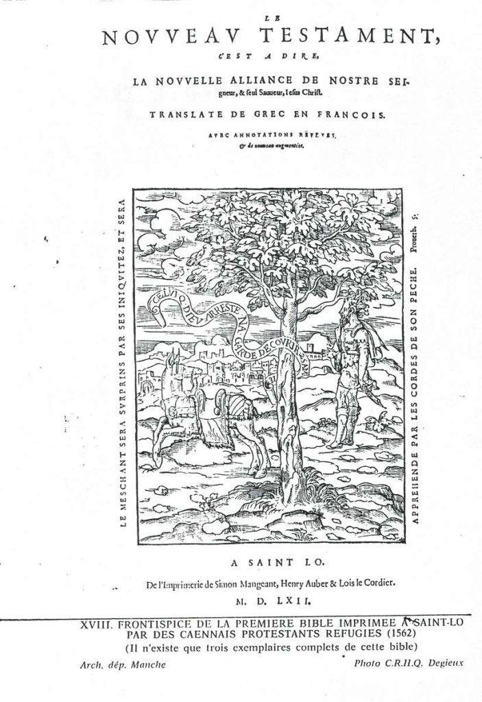 couverture du nouveau testament imprimé à Saint-Lô en 1562 (AD de la Manche)