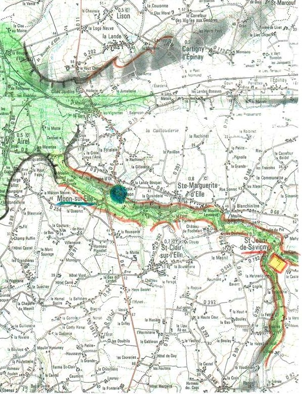 carte de la vallée de l'Elle, Moon et l'oppidum de Saint-Jean de Savigny (GL)