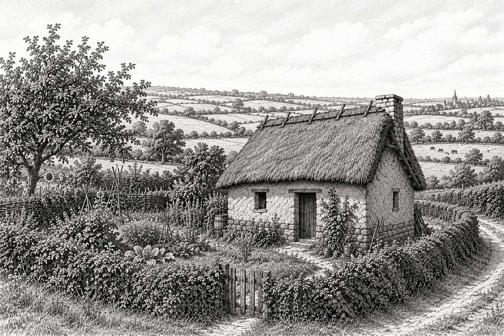 masure au XVe (image IA - GL)