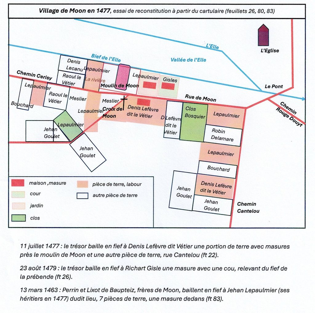 plan village de Moon-sur-Elle, en 1477, cartulaire de Moon (GL)