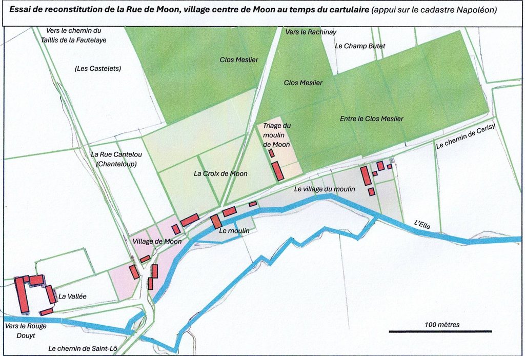 plan du village la Rue de Moon, essai de reconstitution au XVe siècle (GL)